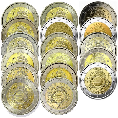 10º Aniversário das Moedas e Notas de Euro - Colecção de 17 Moedas (17 Países)